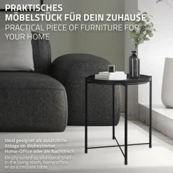 Beistelltisch rund Ø42x52 cm Schwarz aus Metall mit Tablett ML-Design