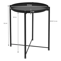 Beistelltisch rund Ø42x52 cm Schwarz aus Metall mit Tablett ML-Design