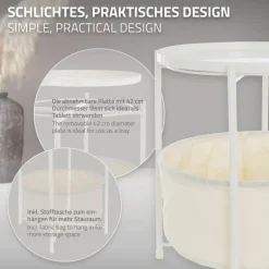 Beistelltisch rund 45,5x52,5 cm Weiß aus Metall inkl. Stoffkorb und Tablett ML-Design