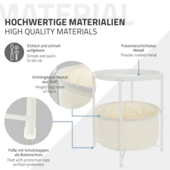 Beistelltisch rund 45,5x52,5 cm Weiß aus Metall inkl. Stoffkorb und Tablett ML-Design