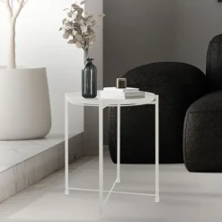 Beistelltisch rund Ø42x52 cm Weiß aus Metall mit Tablett ML-Design