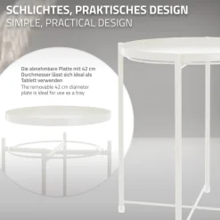 Beistelltisch rund Ø42x52 cm Weiß aus Metall mit Tablett ML-Design