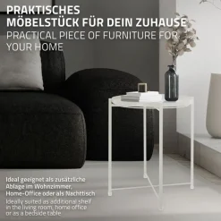 Beistelltisch rund Ø42x52 cm Weiß aus Metall mit Tablett ML-Design