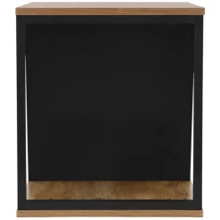 Beistelltisch 40x40 cm mit Zeitschriftenfach Eiche Optik Braun Schwarz mit Stahlgestell Wohnzimmertisch ML-Design