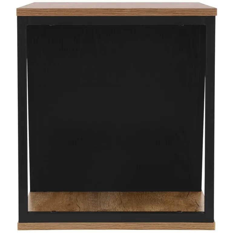 Beistelltisch 40x40 cm mit Zeitschriftenfach Eiche Optik Braun Schwarz mit Stahlgestell Wohnzimmertisch ML-Design