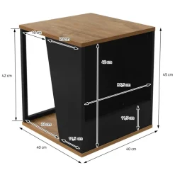 Beistelltisch 40x40 cm mit Zeitschriftenfach Eiche Optik Braun Schwarz mit Stahlgestell Wohnzimmertisch ML-Design