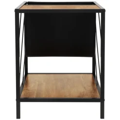 Beistelltisch 43x48 cm mit Zeitschriftenfach Eiche Optik Braun Schwarz mit Stahlgestell Wohnzimmertisch ML-Design