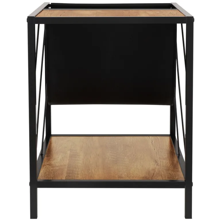 Beistelltisch 43x48 cm mit Zeitschriftenfach Eiche Optik Braun Schwarz mit Stahlgestell Wohnzimmertisch ML-Design
