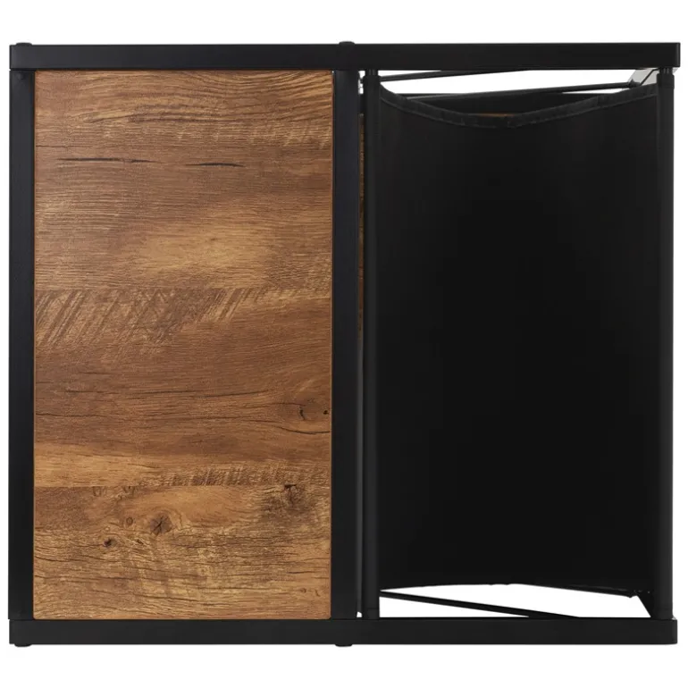 Beistelltisch 43x48 cm mit Zeitschriftenfach Eiche Optik Braun Schwarz mit Stahlgestell Wohnzimmertisch ML-Design