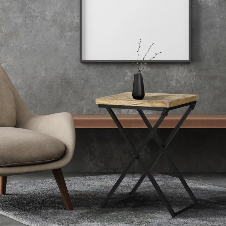 Beistelltisch 48x35x63 cm Schwarz aus Mangoholz und Metall WOMO-Design