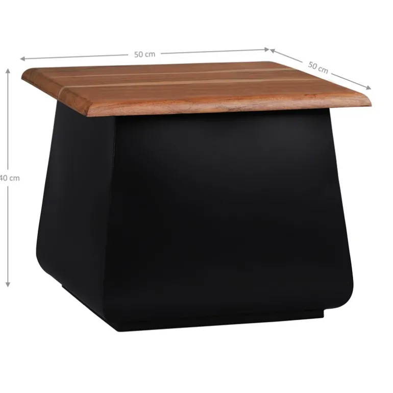 Beistelltisch 50x40x50 cm Schwarz/Natur aus Akazienholz und Metall WOMO-Design
