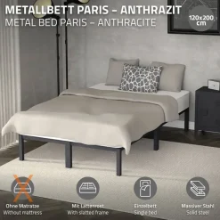 Bettgestell Doppelbett 120x200 cm aus Metall in Anthrazit mit Lattenrost ML-Design
