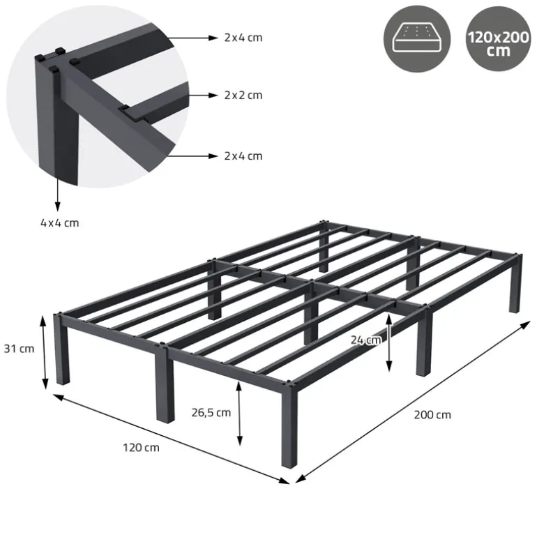 Bettgestell Doppelbett 120x200 cm aus Metall in Anthrazit mit Lattenrost ML-Design