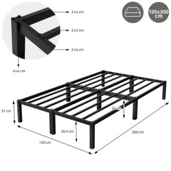 Bettgestell Doppelbett 120x200 cm aus Metall Schwarz mit Lattenrost ML-Design
