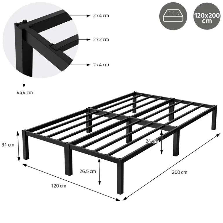 Bettgestell Doppelbett 120x200 cm aus Metall Schwarz mit Lattenrost ML-Design