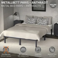 Bettgestell Doppelbett 140x200 cm aus Metall in Anthrazit mit Lattenrost ML-Design