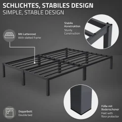 Bettgestell Doppelbett 140x200 cm aus Metall in Anthrazit mit Lattenrost ML-Design