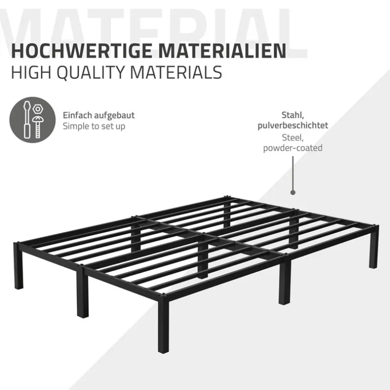 Bettgestell Doppelbett 140x200 cm aus Metall in Schwarz mit Lattenrost ML-Design