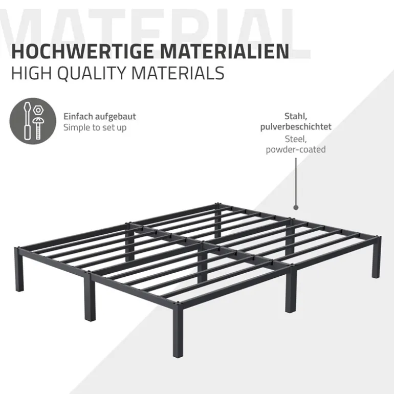 Bettgestell Doppelbett 160x200 cm aus Metall in Anthrazit mit Lattenrost ML-Design