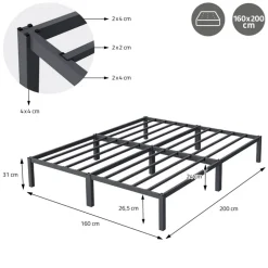 Bettgestell Doppelbett 160x200 cm aus Metall in Anthrazit mit Lattenrost ML-Design