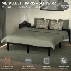 Bettgestell Doppelbett 160x200 cm aus Metall in Schwarz mit Lattenrost ML-Design