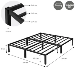 Bettgestell Doppelbett 160x200 cm aus Metall in Schwarz mit Lattenrost ML-Design
