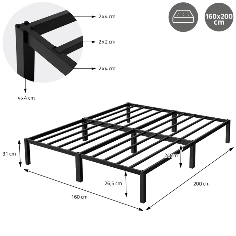 Bettgestell Doppelbett 160x200 cm aus Metall in Schwarz mit Lattenrost ML-Design