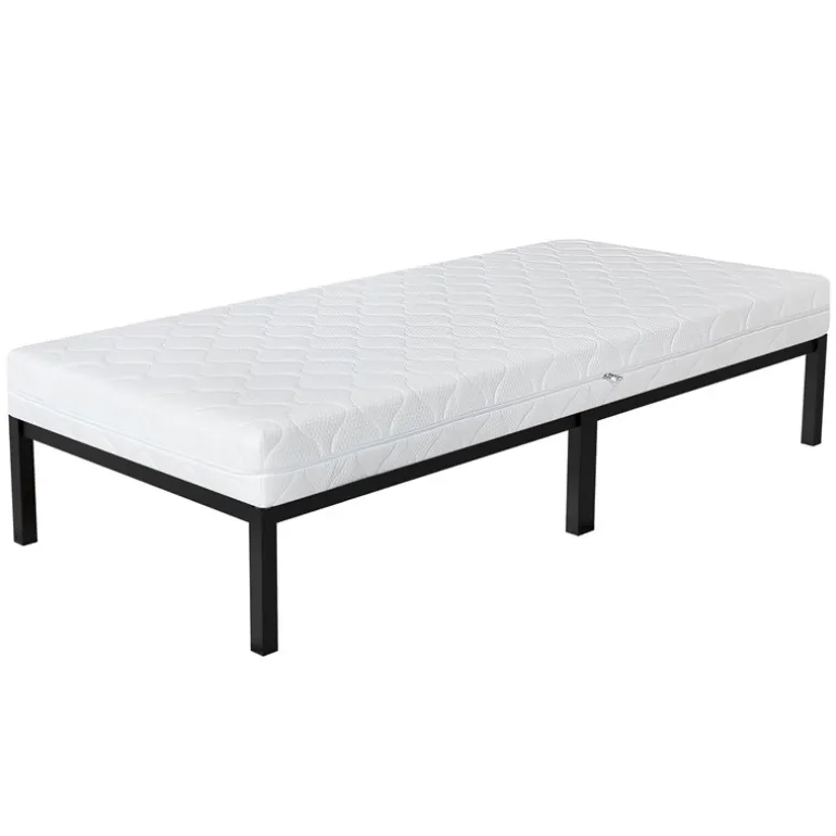 Bettgestell Einzelbett Metallbett 90x200 cm Schwarz inkl. Matratze H-16cm mit Lattenrost ML-Design