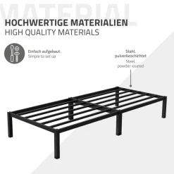 Bettgestell Einzelbett Metallbett 90x200 cm Schwarz inkl. Matratze H-16cm mit Lattenrost ML-Design
