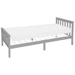 Bettgestell Einzelbett 90x200cm aus Kiefernholz in Hellgrau mit Lattenrost & Matratze H-10cm ML-Design