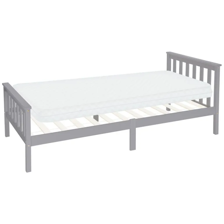 Bettgestell Einzelbett 90x200cm aus Kiefernholz in Hellgrau mit Lattenrost & Matratze H-10cm ML-Design