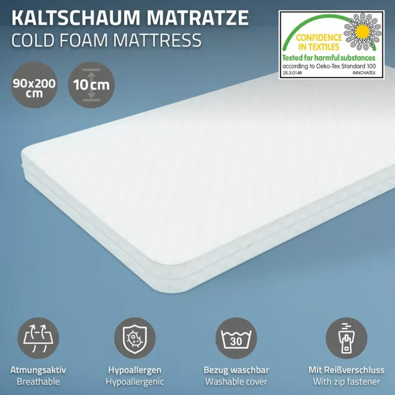 Bettgestell Einzelbett 90x200cm aus Kiefernholz in Hellgrau mit Lattenrost & Matratze H-10cm ML-Design