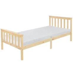 Bettgestell Einzelbett 90x200cm aus Kiefernholz in Natur mit Lattenrost & Matratze H-16cm ML-Design