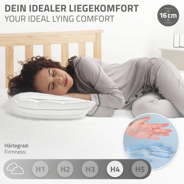 Bettgestell Einzelbett 90x200cm aus Kiefernholz in Natur mit Lattenrost & Matratze H-16cm ML-Design