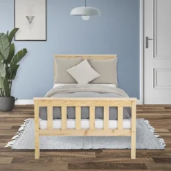 Bettgestell Einzelbett 90x200cm aus Kiefernholz in Natur mit Lattenrost ML-Design