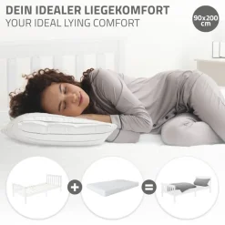 Bettgestell Einzelbett 90x200cm aus Kiefernholz in Weiß mit Lattenrost ML-Design
