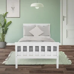 Bettgestell Einzelbett 90x200cm aus Kiefernholz in Weiß mit Lattenrost ML-Design