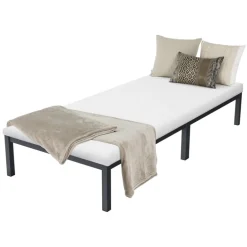 Bettgestell Einzelbett 90x200cm aus Metall in Anthrazit mit Lattenrost & Matratze H-10cm ML-Design