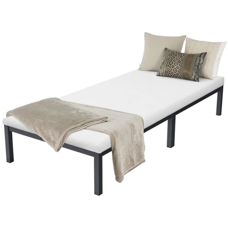Bettgestell Einzelbett 90x200cm aus Metall in Anthrazit mit Lattenrost & Matratze H-10cm ML-Design