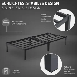 Bettgestell Einzelbett 90x200cm aus Metall in Anthrazit mit Lattenrost & Matratze H-10cm ML-Design