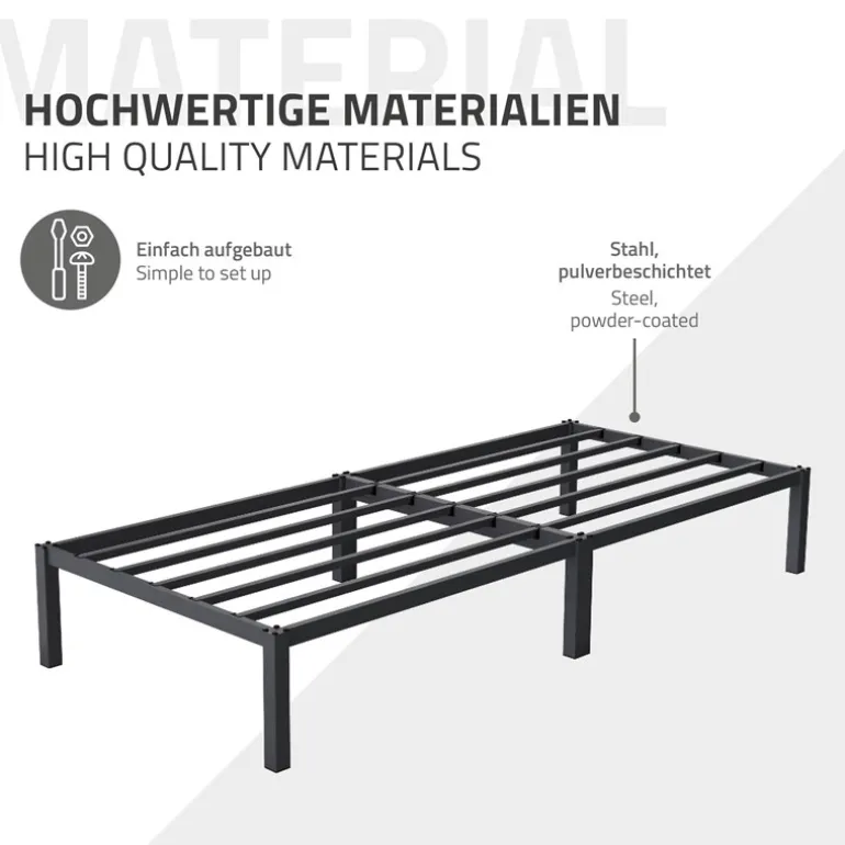 Bettgestell Einzelbett 90x200cm aus Metall in Anthrazit mit Lattenrost & Matratze H-10cm ML-Design