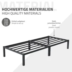 Bettgestell Einzelbett 90x200cm aus Metall in Anthrazit mit Lattenrost & Matratze H-16cm ML-Design
