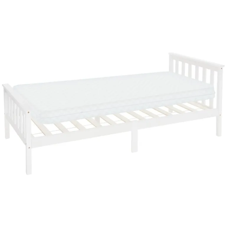 Bettgestell Einzelbett 90x200cm aus Kiefernholz in Weiß Lattenrost & Matratze H-10cm ML-Design