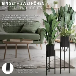 Blumenständer 2er Set mit herausnehmbarem Blumentop rund Schwarz aus Metall ML-Design