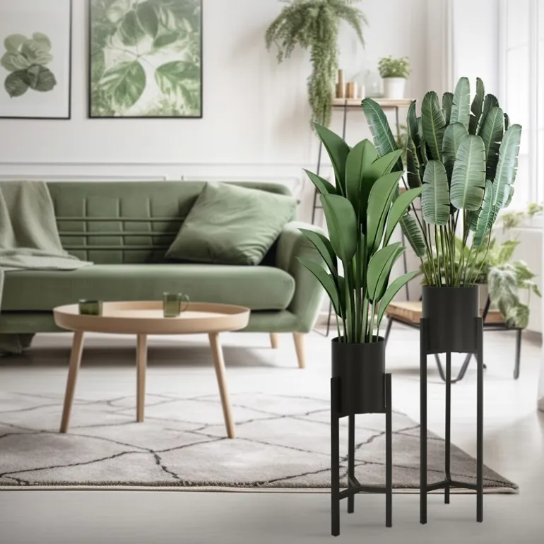 Blumenständer 2er Set mit herausnehmbarem Blumentop rund Schwarz aus Metall ML-Design