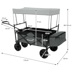 Bollerwagen faltbar mit Dach und Tasche Grau belastbar bis 80 kg HAUKI