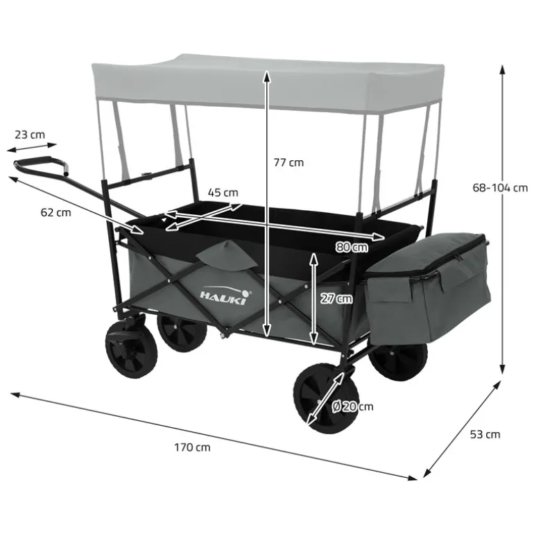 Bollerwagen faltbar mit Dach und Tasche Grau belastbar bis 80 kg HAUKI
