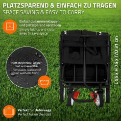 Bollerwagen faltbar mit Dach und Tasche Schwarz belastbar bis 80 kg Hauki