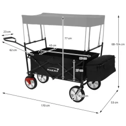 Bollerwagen faltbar mit Dach und Tasche Schwarz belastbar bis 80 kg Hauki