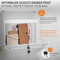 Briefkasten mit Zeitungsfach 37x36,5x10,5 cm Weiß aus Stahl